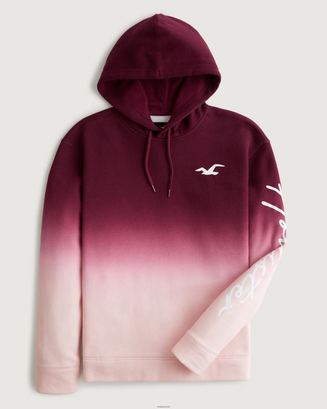 topsid mehed Burgundia kuni roosa ombre ombre logoga graafiline kapuuts Hollister TV08J1043